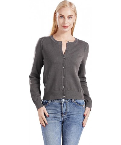 Women's 100% Cotton Cardigan Sweater Charcoal Heather $21.56 Sweaters