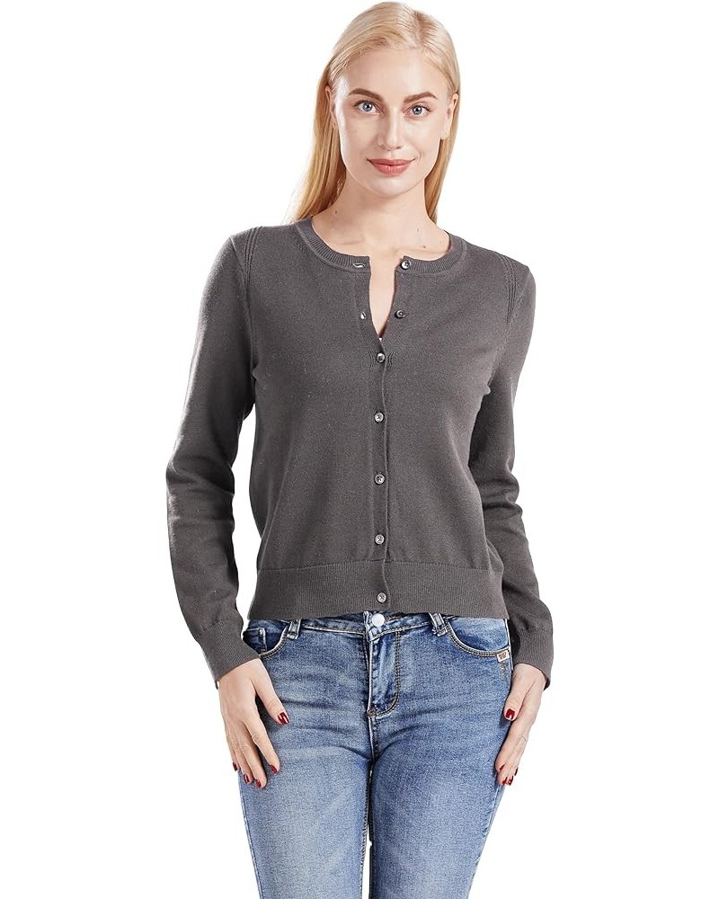 Women's 100% Cotton Cardigan Sweater Charcoal Heather $21.56 Sweaters