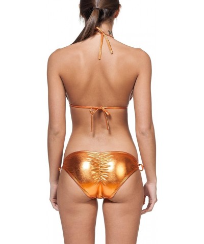 Ladies' Liquid Metallic Shiny String Bikini 2 Piece Swimsuit Set Liquid Copper $11.73 Swimsuits