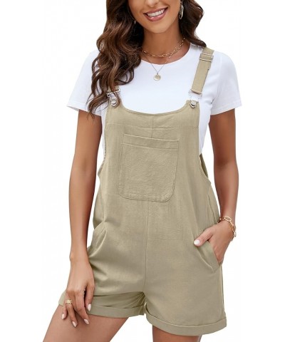 Women's Casual Overalls Summer Shorts Cotton Linen Jumpsuits Rompers with Pockets Light Khaki $16.19 Overalls