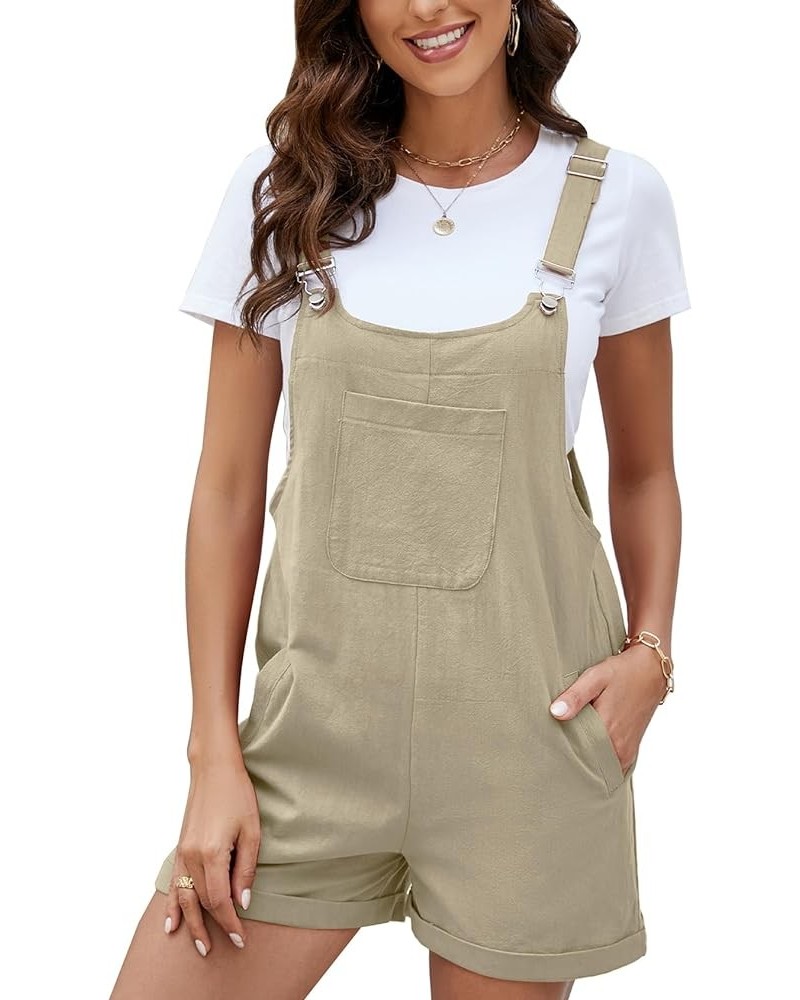 Women's Casual Overalls Summer Shorts Cotton Linen Jumpsuits Rompers with Pockets Light Khaki $16.19 Overalls