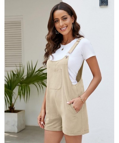 Women's Casual Overalls Summer Shorts Cotton Linen Jumpsuits Rompers with Pockets Light Khaki $16.19 Overalls