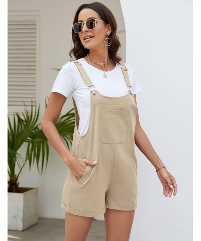 Women's Casual Overalls Summer Shorts Cotton Linen Jumpsuits Rompers with Pockets Light Khaki $16.19 Overalls