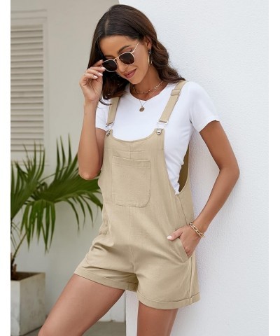 Women's Casual Overalls Summer Shorts Cotton Linen Jumpsuits Rompers with Pockets Light Khaki $16.19 Overalls