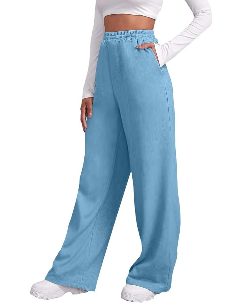 Sweatpants Women Baggy Wide Leg Sweatpants for Women Fleece High Waist Baggy Joggers with Pockets 02-light Blue $6.82 Pants