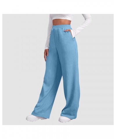 Sweatpants Women Baggy Wide Leg Sweatpants for Women Fleece High Waist Baggy Joggers with Pockets 02-light Blue $6.82 Pants