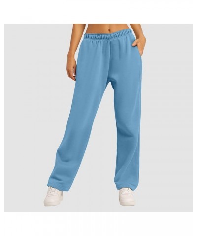 Sweatpants Women Baggy Wide Leg Sweatpants for Women Fleece High Waist Baggy Joggers with Pockets 02-light Blue $6.82 Pants