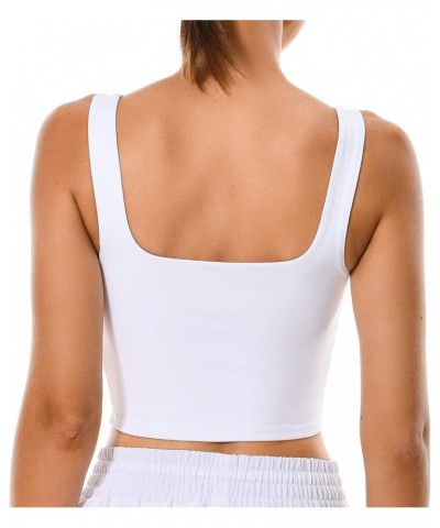 Women's Body Contour Square Neck Tank Tops Sleeveless Strappy Crop Double Lined Shirts White $14.99 Tanks