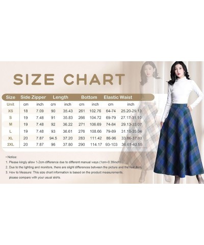 Women's Winter Warm Wool Plaid High Waist A-Line Drape Pleated Maxi Skirts with Pockets Khaki $23.49 Skirts