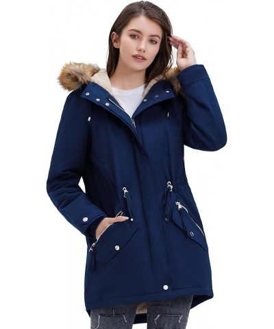 Women's Winter Coats Fleece Lined Parka Jacket Hooded Long Winter Warm Parka Coat with Pockets Dark Navy $40.49 Jackets