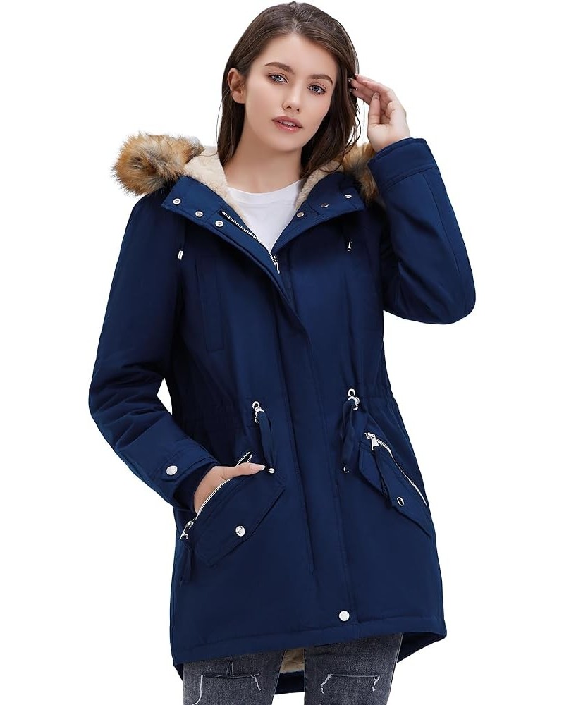 Women's Winter Coats Fleece Lined Parka Jacket Hooded Long Winter Warm Parka Coat with Pockets Dark Navy $40.49 Jackets