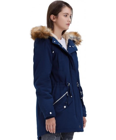 Women's Winter Coats Fleece Lined Parka Jacket Hooded Long Winter Warm Parka Coat with Pockets Dark Navy $40.49 Jackets