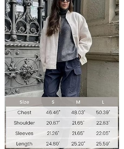 Women's Wool Blend Bomber Jacket Button Down Stand-Collar Shacket Jacket Oversized Varsity Jacket Streetwear Light Grey $18.5...