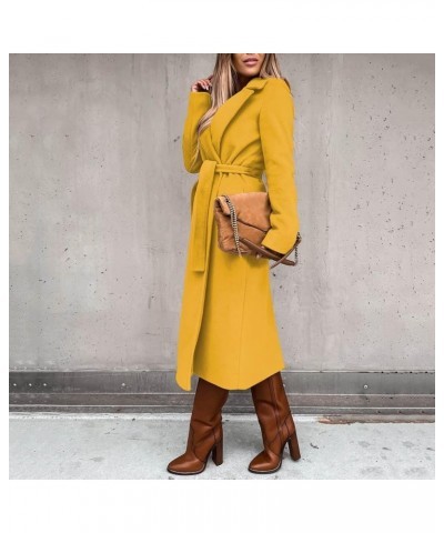 Winter Coats for Women Fashion Solid Lapel Long Wool Blend Coat Ladies Trench Long Jacket with Belt Tweed Outwear Medium Yell...