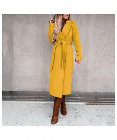 Winter Coats for Women Fashion Solid Lapel Long Wool Blend Coat Ladies Trench Long Jacket with Belt Tweed Outwear Medium Yell...