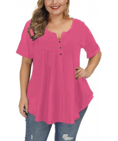 Women's Plus Size Tunic Tops Summer Short Sleeve V Neck Blouses Ruffle Flowy Button Up T Shirts Solid Rose Red $17.92 Tops