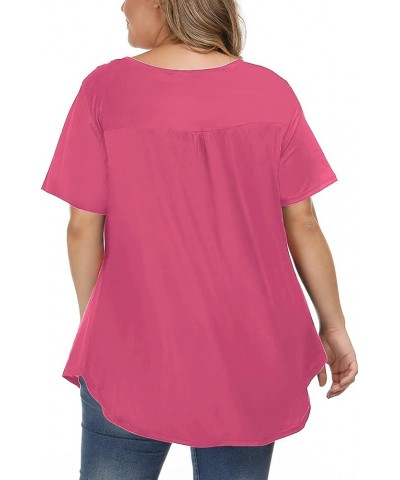 Women's Plus Size Tunic Tops Summer Short Sleeve V Neck Blouses Ruffle Flowy Button Up T Shirts Solid Rose Red $17.92 Tops