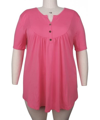 Women's Plus Size Tunic Tops Summer Short Sleeve V Neck Blouses Ruffle Flowy Button Up T Shirts Solid Rose Red $17.92 Tops