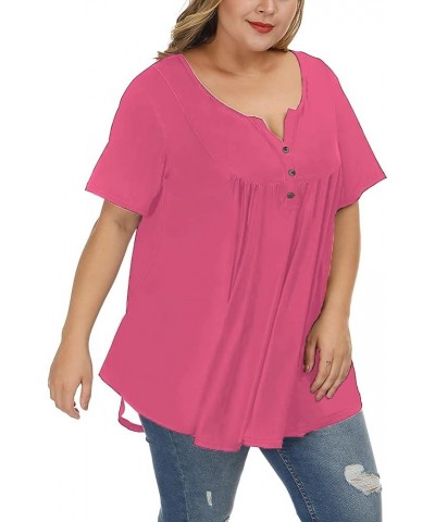 Women's Plus Size Tunic Tops Summer Short Sleeve V Neck Blouses Ruffle Flowy Button Up T Shirts Solid Rose Red $17.92 Tops