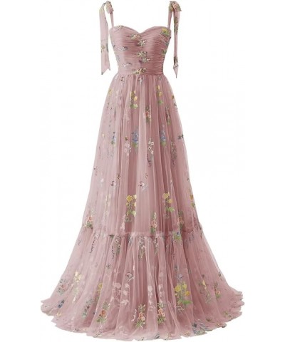 Women's Puffy Sleeve Tulle Prom Dresses Flower Embroidery Formal Evening Party Gowns 3-sleeveless Dusty Rose $28.80 Dresses