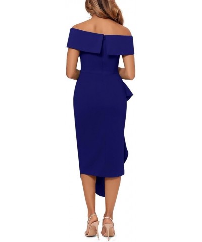 Women's Midi Off Shoulder Scuba Crepe Side Ruched Dress Night $67.07 Dresses