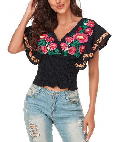 Women Mexican Embroidered Off-Shoulder Shirt Lace Falbala Top 461bk $18.62 Blouses