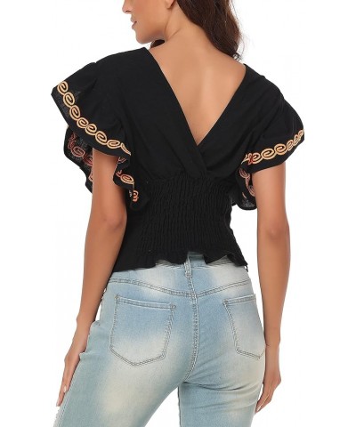 Women Mexican Embroidered Off-Shoulder Shirt Lace Falbala Top 461bk $18.62 Blouses