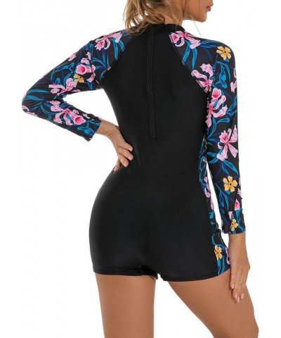 Womens Rash Guard Long Sleeve Swimsuit Zipper One Piece Bathing Suit with Boyshort Bottom UPF 50+ Surfing Swimwear Black-pink...