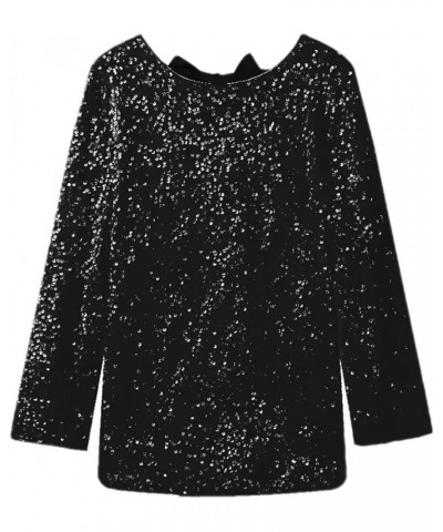 Women's Sequined Sparkly Party Dresses Ribbon Long Sleeved Club Night Out Mini Dresses Black $20.51 Dresses