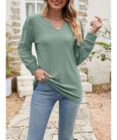 Women's Casual Dressy Long Sleeve Shirts Pleated Fashion Front Key Hole Blouse Cute Scoop Neck Loose Fit Tops B-green $8.24 B...