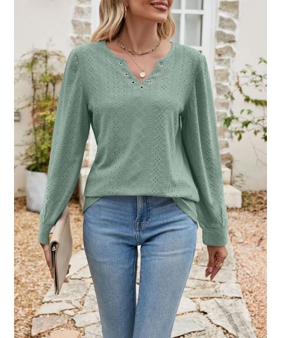 Women's Casual Dressy Long Sleeve Shirts Pleated Fashion Front Key Hole Blouse Cute Scoop Neck Loose Fit Tops B-green $8.24 B...