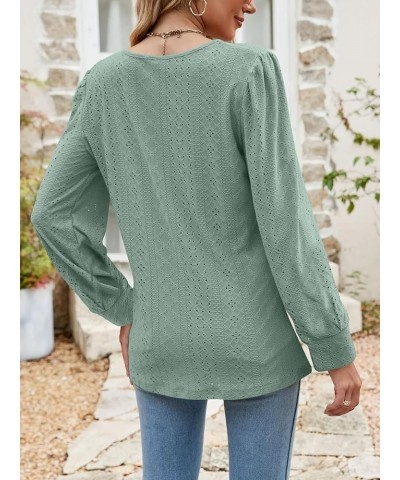 Women's Casual Dressy Long Sleeve Shirts Pleated Fashion Front Key Hole Blouse Cute Scoop Neck Loose Fit Tops B-green $8.24 B...