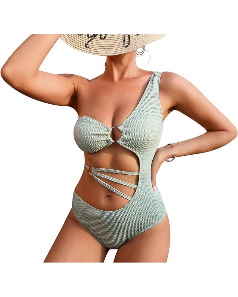 Women's Swimsuit One Piece Sexy Cutout Bathing Suits Bikini for Beach Swimming Girls Pool Party Swimwear Light Green-02 $16.4...