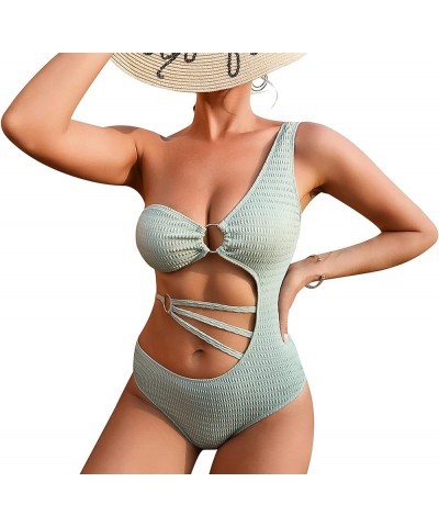 Women's Swimsuit One Piece Sexy Cutout Bathing Suits Bikini for Beach Swimming Girls Pool Party Swimwear Light Green-02 $16.4...