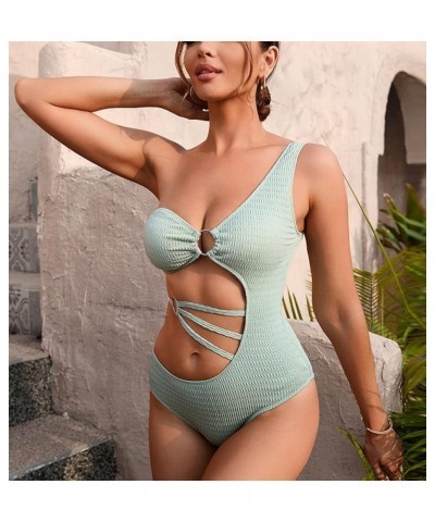 Women's Swimsuit One Piece Sexy Cutout Bathing Suits Bikini for Beach Swimming Girls Pool Party Swimwear Light Green-02 $16.4...