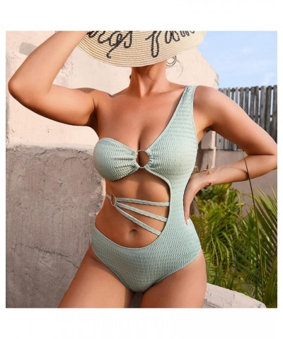 Women's Swimsuit One Piece Sexy Cutout Bathing Suits Bikini for Beach Swimming Girls Pool Party Swimwear Light Green-02 $16.4...