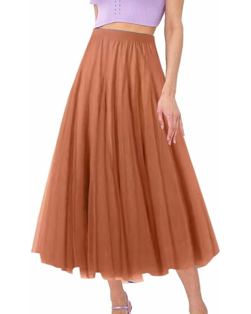 Women's Chiffion Pleated Skirt High Waist Long Casual A-Line Skirt Double Layer Solid Color Ankle Length Skirt P1-orange $9.9...