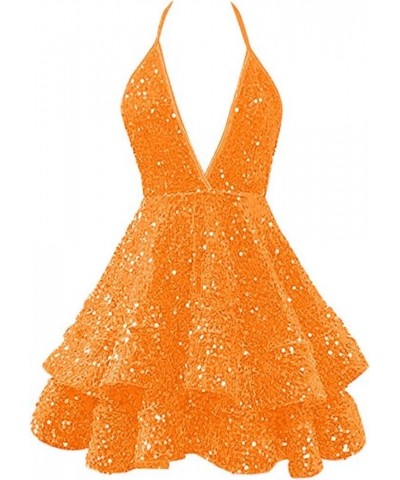 Sequin Homecoming Dresses for Teens Sparkly Halter Short Prom Dresses 2024 V Neck Backless Cocktails Party Gowns Orange $28.0...