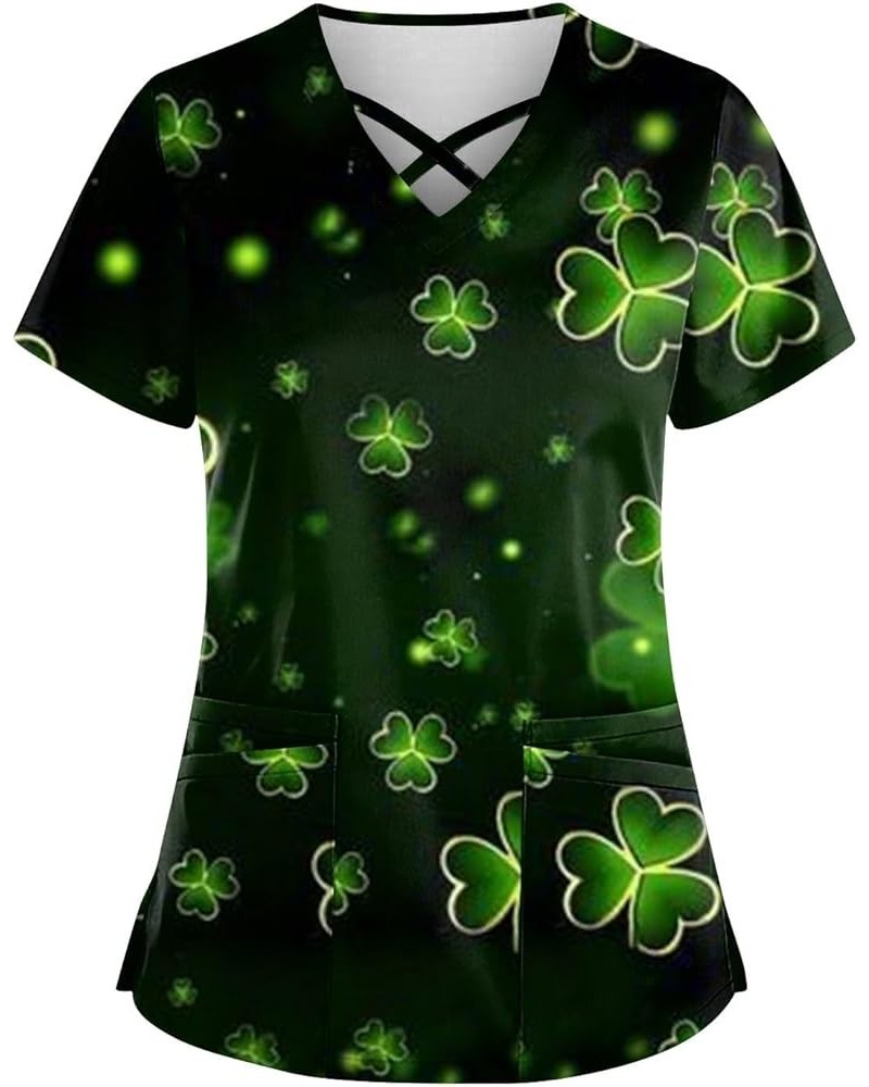 St Patricks Tops 2024 Blouse Womens Plus Size Short Sleeve Fashion Cross V Neck Shirt Double Pockets Tshirts 1-army Green $9....