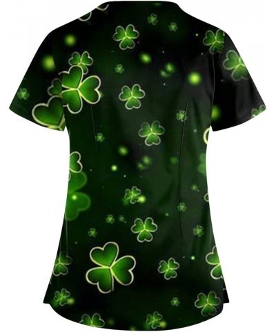 St Patricks Tops 2024 Blouse Womens Plus Size Short Sleeve Fashion Cross V Neck Shirt Double Pockets Tshirts 1-army Green $9....