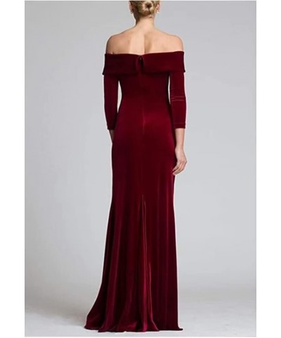 Women Off The Shoulder Velvet Prom Dresses Long Sleeve Elegant Formal Evening Gown for Winter ABCD78 Burgundy $38.64 Dresses