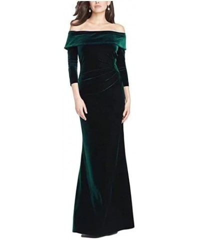 Women Off The Shoulder Velvet Prom Dresses Long Sleeve Elegant Formal Evening Gown for Winter ABCD78 Burgundy $38.64 Dresses