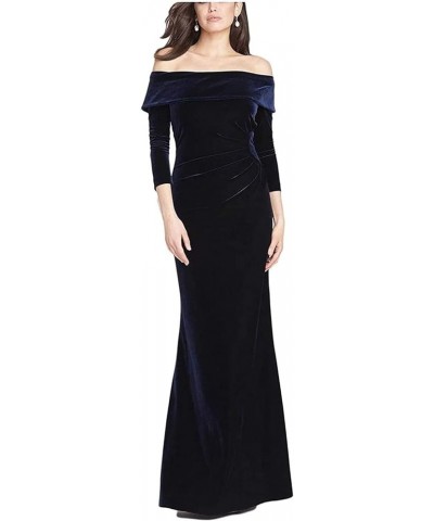 Women Off The Shoulder Velvet Prom Dresses Long Sleeve Elegant Formal Evening Gown for Winter ABCD78 Burgundy $38.64 Dresses