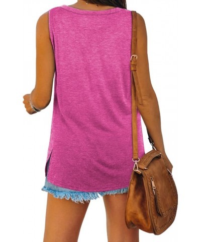 Womens Tank Tops Summer V Neck Sleeveless Shirts Button Up Loose Fit 18-deeppink $10.75 Tanks