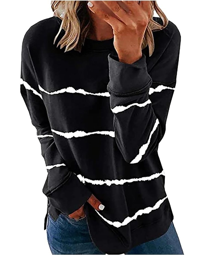 Womens Fall Fashion 2023,Womens Dressy Striped Print Crewneck Sweatshirt Oversized Long Sleeve Pullover Blouse Tops 3-black $...