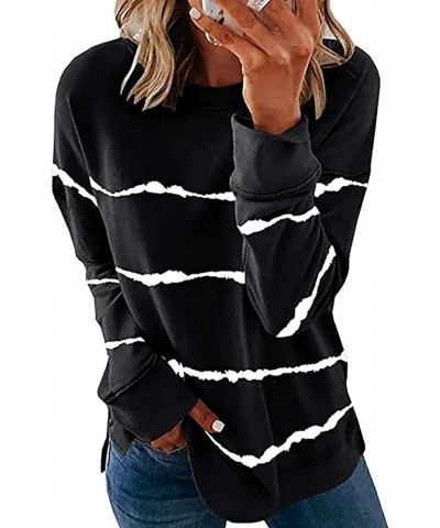 Womens Fall Fashion 2023,Womens Dressy Striped Print Crewneck Sweatshirt Oversized Long Sleeve Pullover Blouse Tops 3-black $...