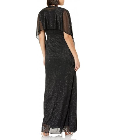 Women's Long Glitter Mesh Sleeveless Dress With Embellished Waist and Shawl Black $58.47 Dresses