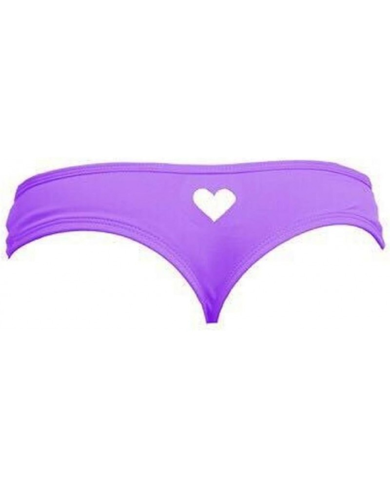 Women's Brazilian Solid Heart Cut-Out G-Back Thong Cheeky Bikini Bottom Purple $8.99 Swimsuits