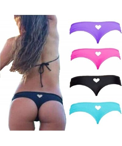 Women's Brazilian Solid Heart Cut-Out G-Back Thong Cheeky Bikini Bottom Purple $8.99 Swimsuits