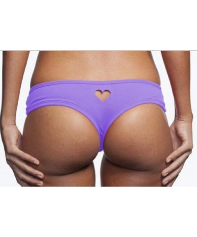 Women's Brazilian Solid Heart Cut-Out G-Back Thong Cheeky Bikini Bottom Purple $8.99 Swimsuits